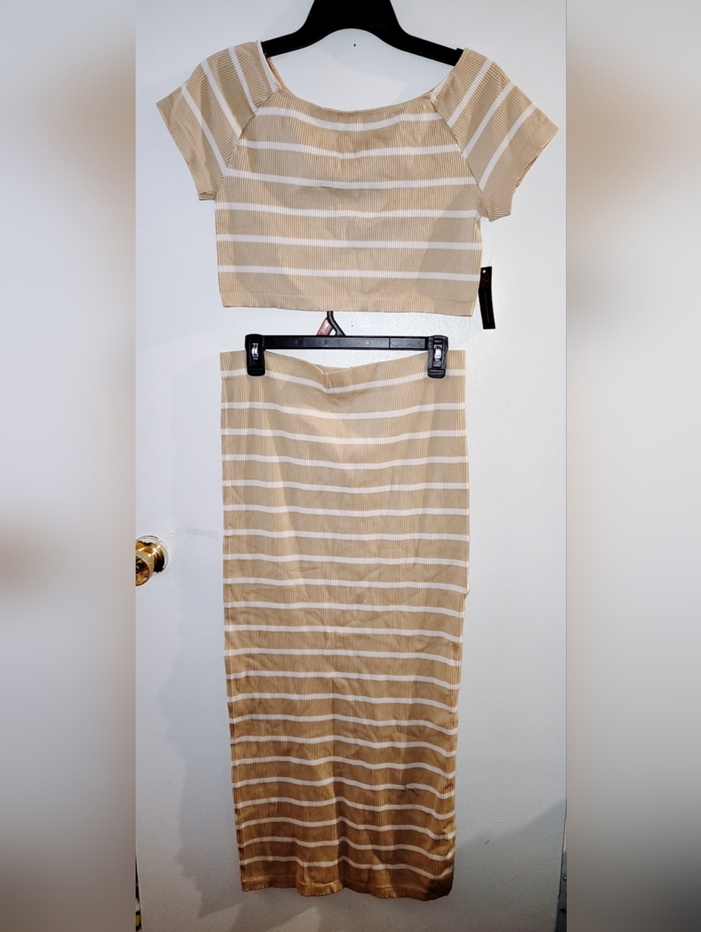 No Boundaries Beige and White Striped Maxi Skirt